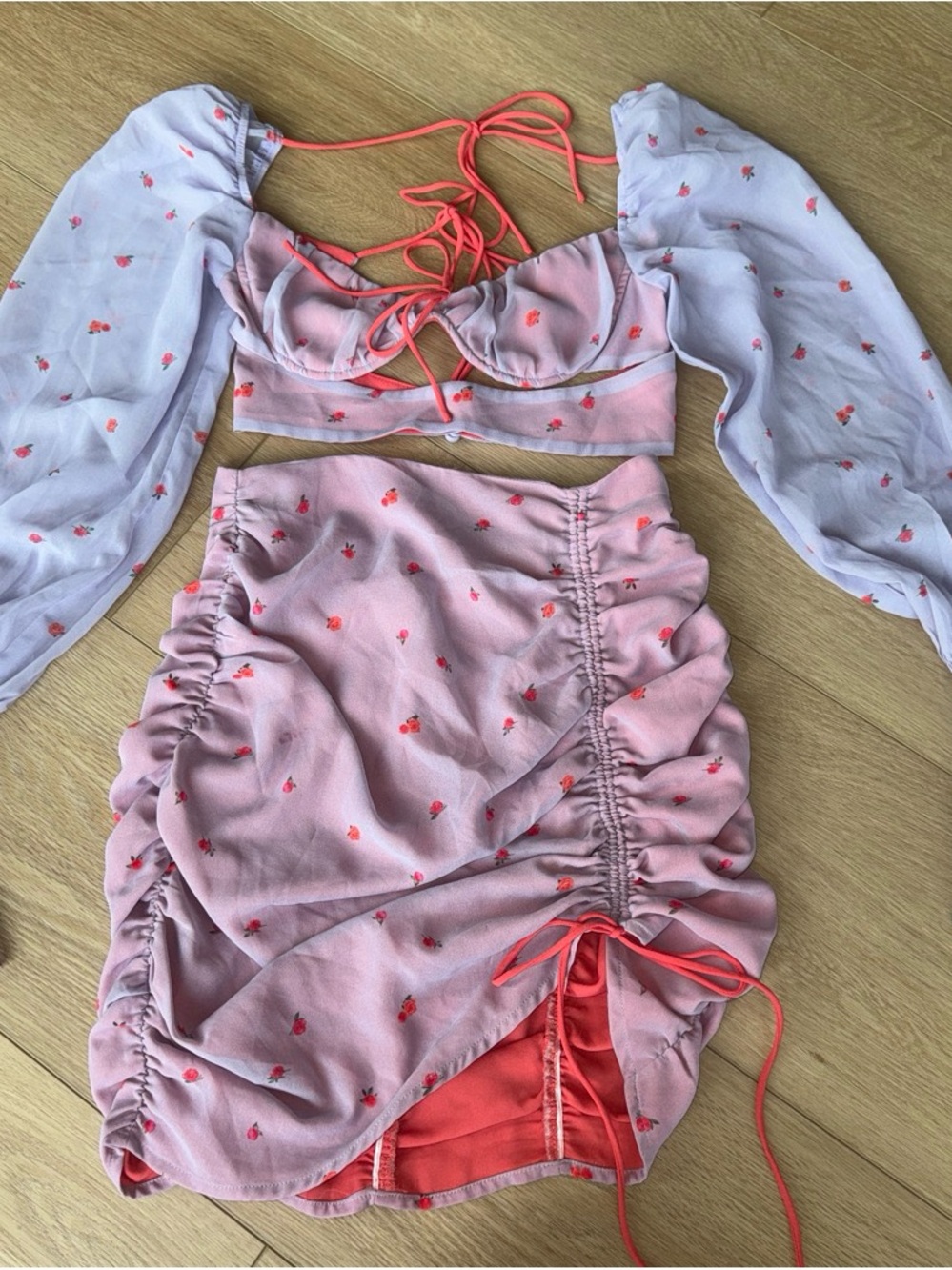 White Fox Boutique Pink Floral Backless Two-Piece Skirt Set